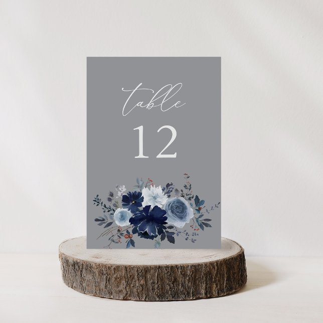Blue & Navy Floral Table Number - Gray 2 (Creator Uploaded)