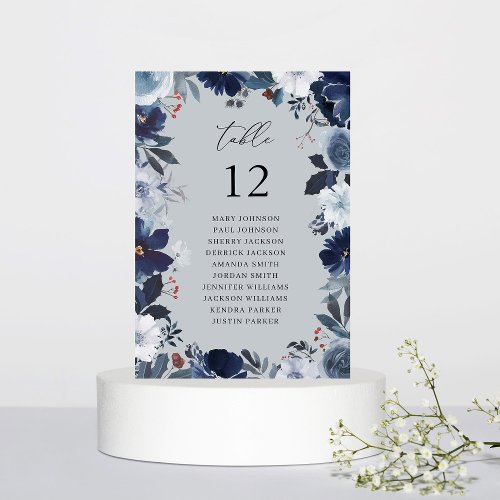 Blue Navy Floral Table Number Seating Chart BGRAY