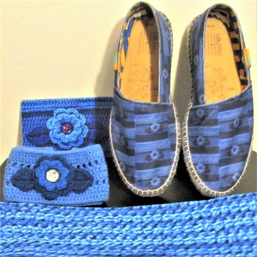 Blue Navy Floral Unique Artisan Crochet Print Espadrilles