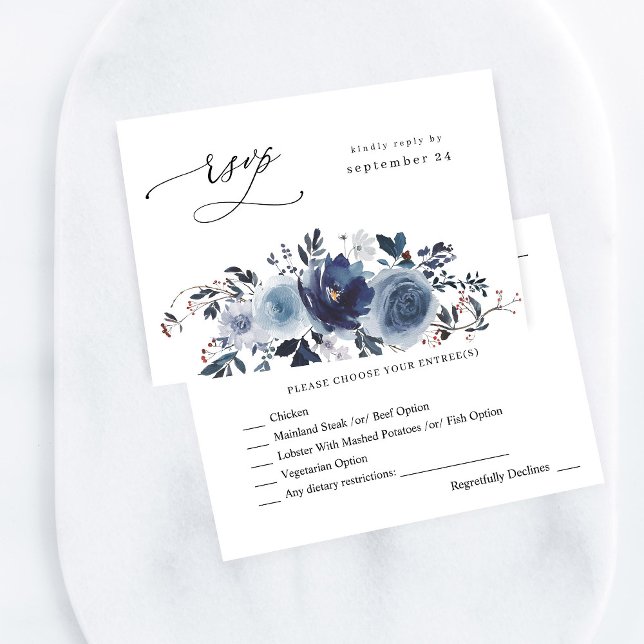 Blue & Navy Floral w Meal RSVP  (Creator Uploaded)