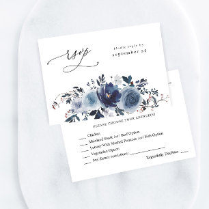 Blue & Navy Floral w Meal RSVP  Card