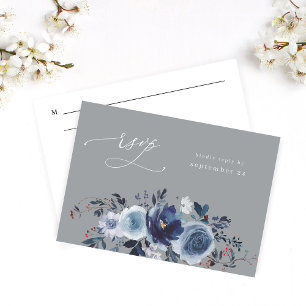 Blue & Navy Floral w Meal RSVP - Gray