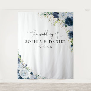 Blue Navy Floral Wedding Backdrops Banner