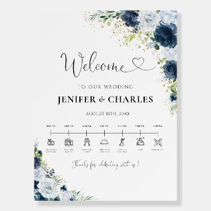 Blue Navy Floral Wedding Day Icons Timeline  Foam Board
