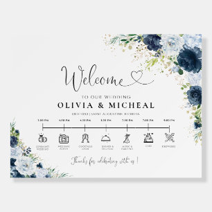Blue Navy Floral Wedding Day Icons Timeline  Foam Board