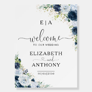 Blue Navy Floral Wedding Foam Board