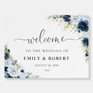 Blue Navy Floral Wedding Foam Board