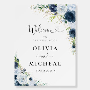 Blue Navy Floral Wedding Foam Board
