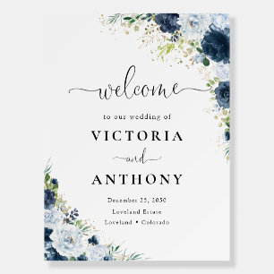 Blue Navy Floral Wedding Foam Board
