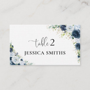 Blue Navy Floral Wedding Folded Place Card