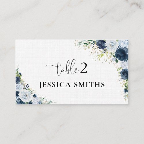 Blue Navy Floral Wedding Folded Place Card