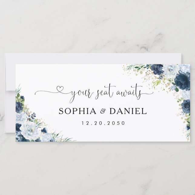 Blue Navy Floral Wedding Head Table Sign (Front)