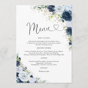 Blue Navy Floral Wedding Menu