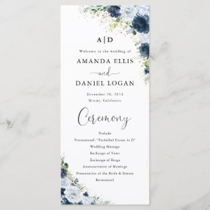 Blue Navy Floral Wedding Program
