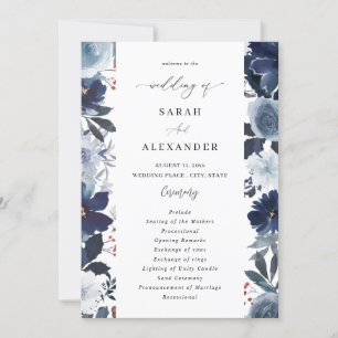Blue & Navy Floral Wedding Program