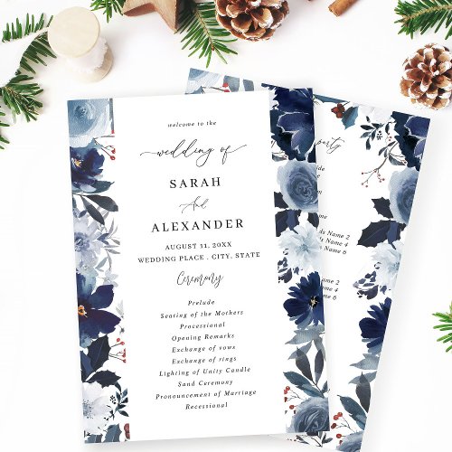 Blue  Navy Floral Wedding Program