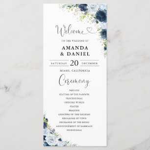 Blue Navy Floral Wedding Program