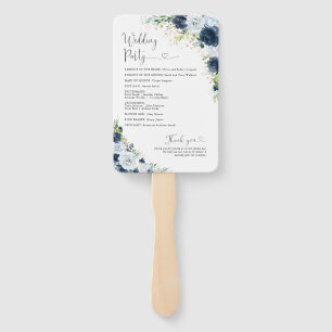 Blue Navy Floral Wedding Program Hand Fan