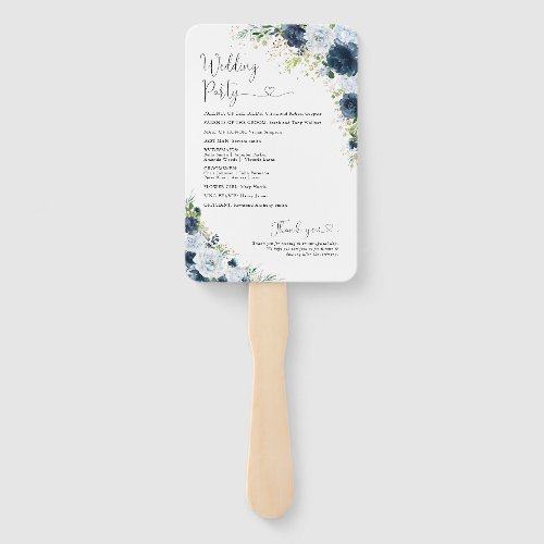 Blue Navy Floral Wedding Program Hand Fan
