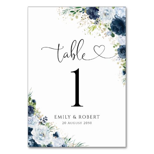 Blue Navy Floral Wedding Table Numbers