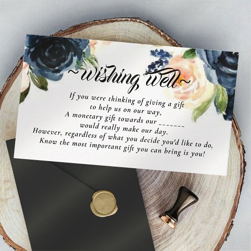 Blue Navy Floral Wishing Well for Wedding Enclosure Card