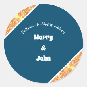 Blue navy Flowers Elegant autumn wedding Classic Round Sticker