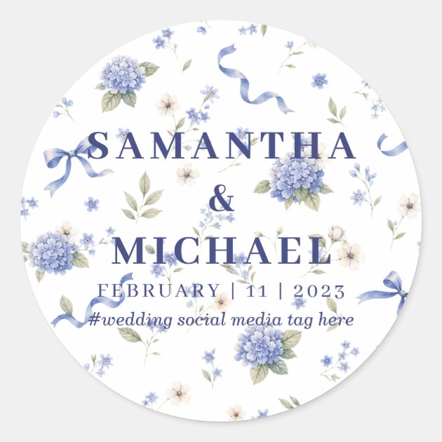Blue Navy Flowers Floral Bundle Wedding Classic Round Sticker