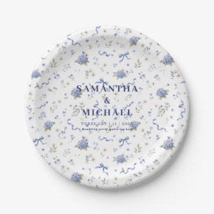 Blue Navy Flowers Floral Concept Wedding Couple Paper Plates