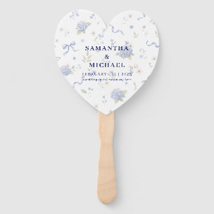 Blue Navy Flowers Floral Patterned Wedding Hand Fan