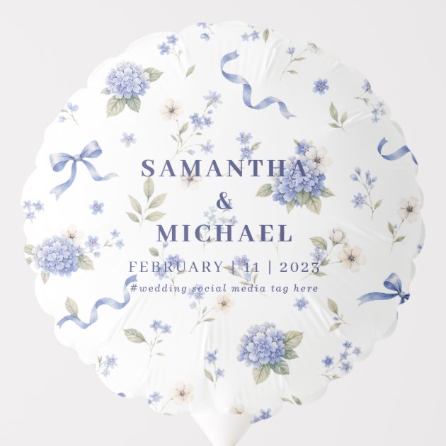 Blue Navy Flowers Floral Simple Wedding Balloon