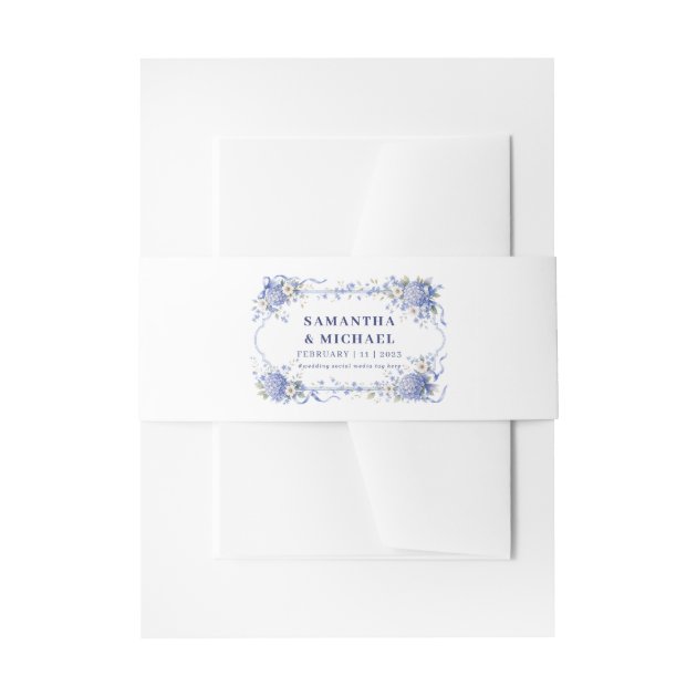 Blue Navy Flowers Floral Wedding Ornament Invitation Belly Band