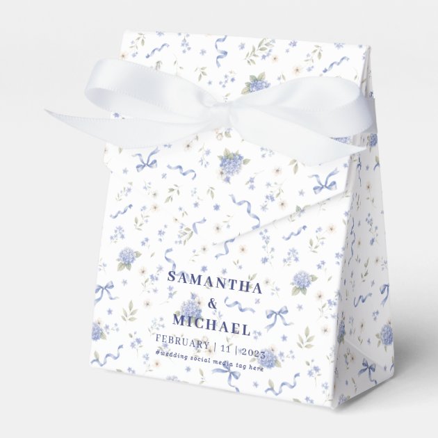 Blue Navy Flowers Floral Wedding Theme Favor Boxes