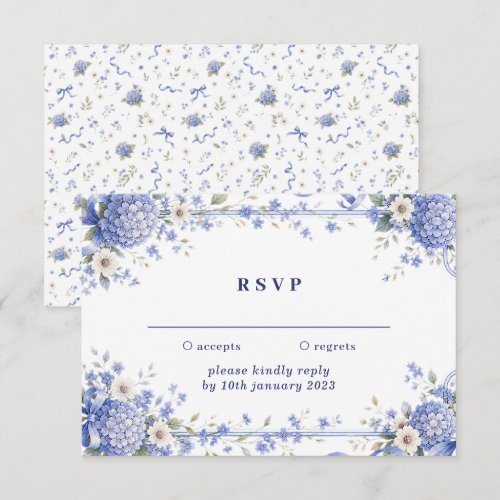 Blue Navy Flowers Kindly reply wedding Invitation