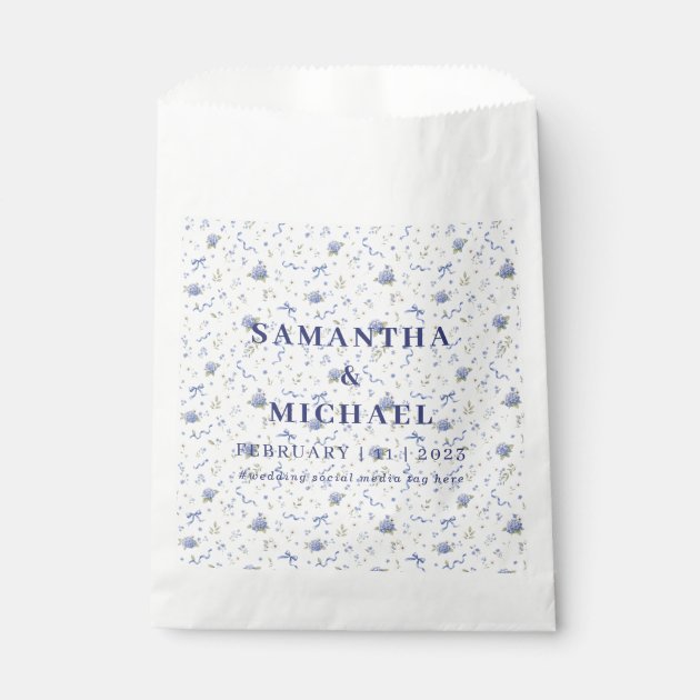 Blue Navy Flowers Modern Minimalist Floral Wedding Favor Bag