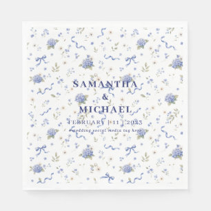 Blue Navy Flowers Modern Minimalist Wedding Napkins