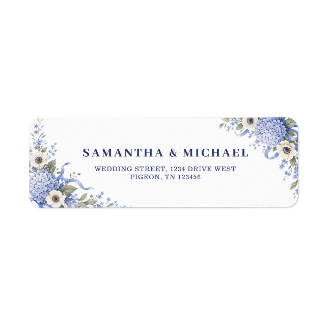 Blue Navy Flowers New Weds Wedding address Label (Front)