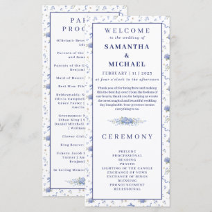 Blue Navy Flowers Tiny Floral Wedding Program