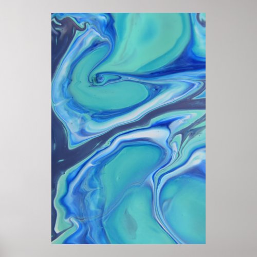 Blue Navy Fluid Abstract Modern Marble Swirl Art Poster