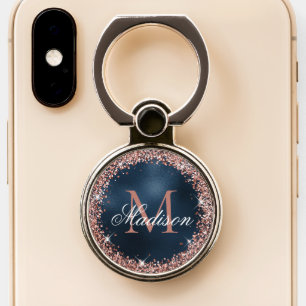Blue Navy Foil Metallic Rose Gold Glitter Monogram Phone Ring Stand