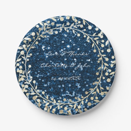 Blue Navy Glitter Foxier Gold Wreath Garland Paper Plates