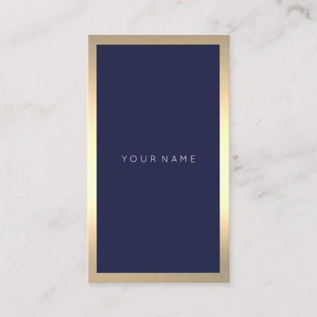 Blue Navy Gold  Frame Minimal Sepia Vertical Business Card (Front)