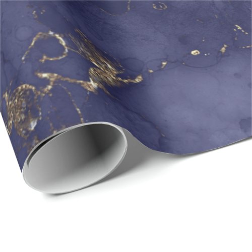 Blue Navy Gold Ink Grungy Black Abstract Marble Wrapping Paper