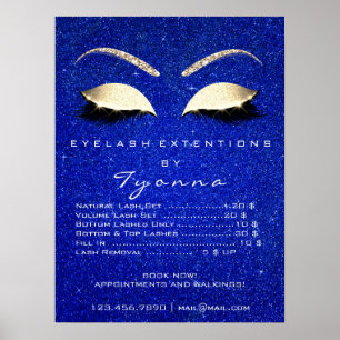 Blue Navy Gold Makeup Artist Lashes Price List Poster
