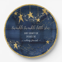 Blue Navy Gold Twinkle Little Star Boy Baby Shower Paper Plates