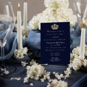 Blue Navy Golden Crown Royal Glitter 16th Bridal Invitation