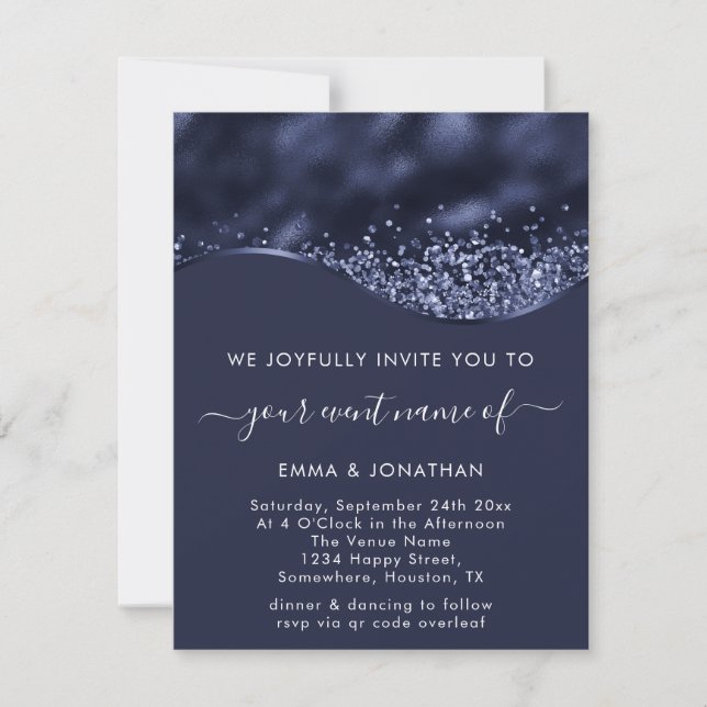 Blue Navy Gray Border Wave QR Code Minimalism (Front)