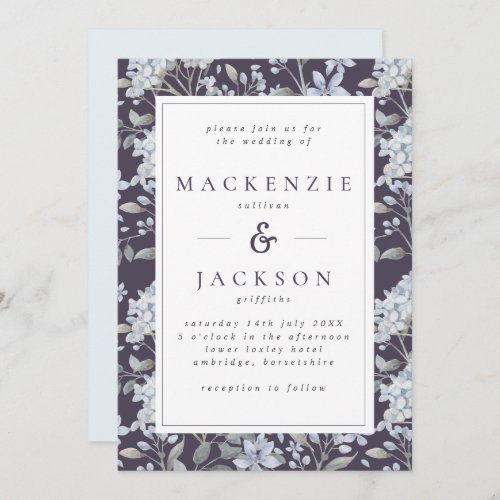 Blue  Navy Hydrangeas Watercolor Wedding Invitation