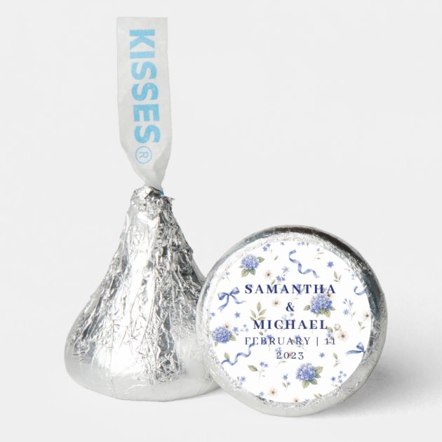 Blue Navy Illustration Flowers Floral Wedding Hershey®’s Kisses®