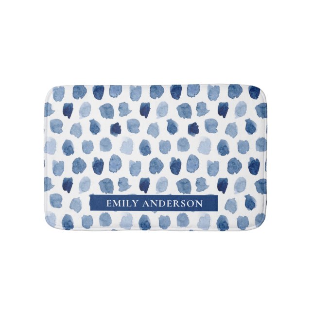 “blue navy indigo watercolor circles” “modern cont bath mat (Front)
