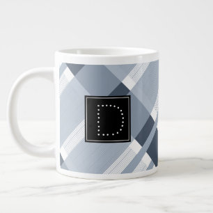 Blue Navy Jean Plaid Striped Pattern Monogram Giant Coffee Mug